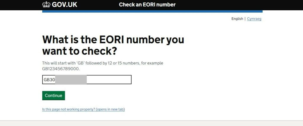 how to check eori number in uk